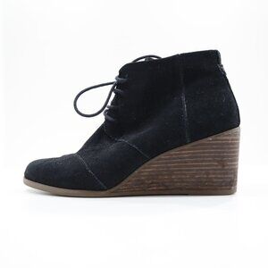 Toms Hyde Black Leather 3" Wedge Heel Lace Up Ankle Booties - 9.5
